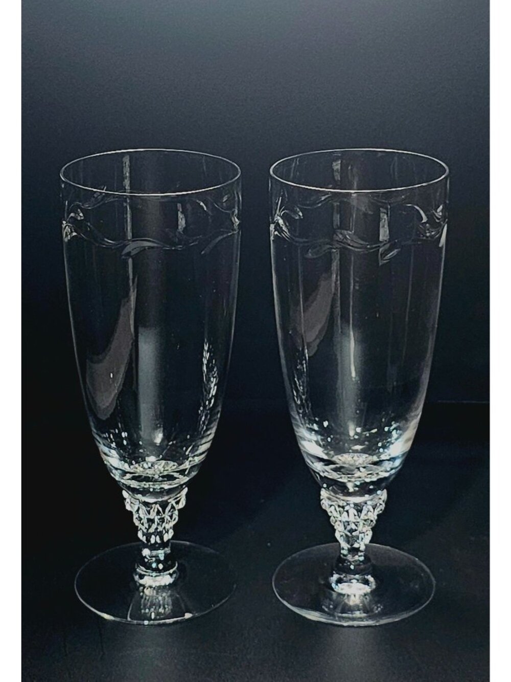 2 Tiffin Franciscan Mimi Ice Tea Glasses cut crystal botanical leaf sculpted - Picture 7 of 8